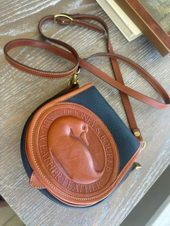 Vintage Dooney & Bourke Big Duck All Weather Saddle Bag in Blue and British Tan - Picture 1 of 13